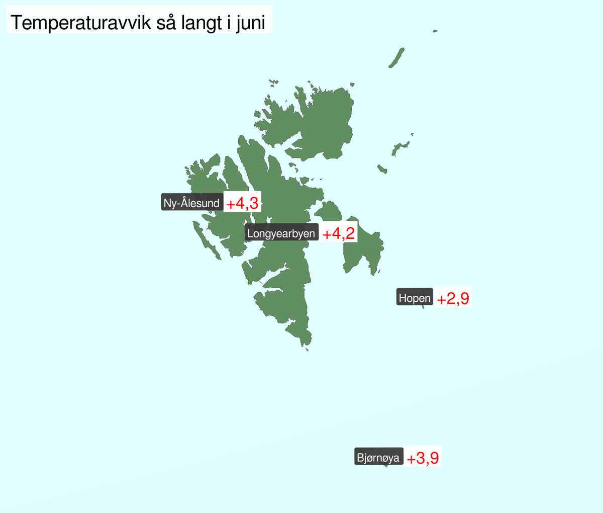 Temperaturavvik så lang i juni for Svalbard