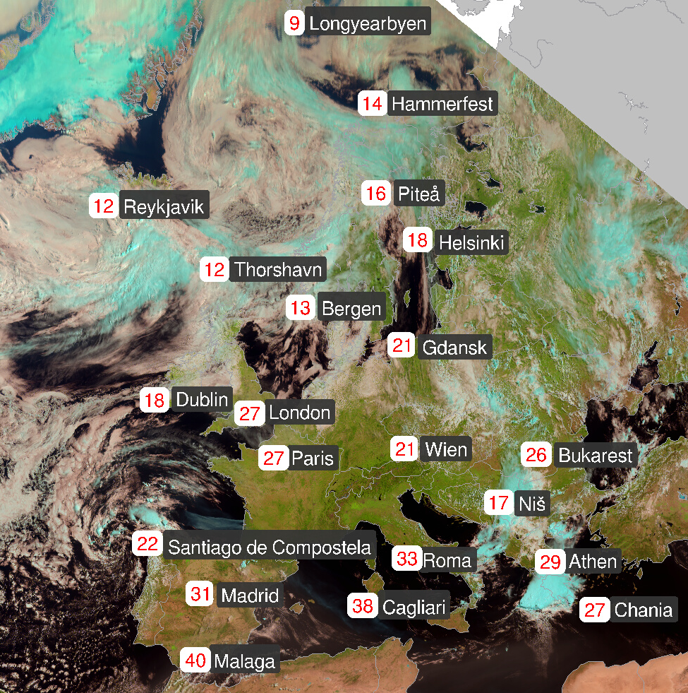 temperaturkart over Europa
