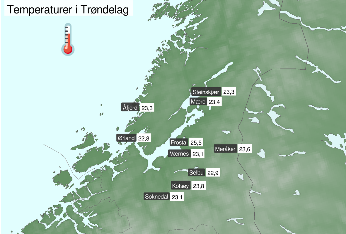 Temperaturer i Trøndelag 06.06.2026